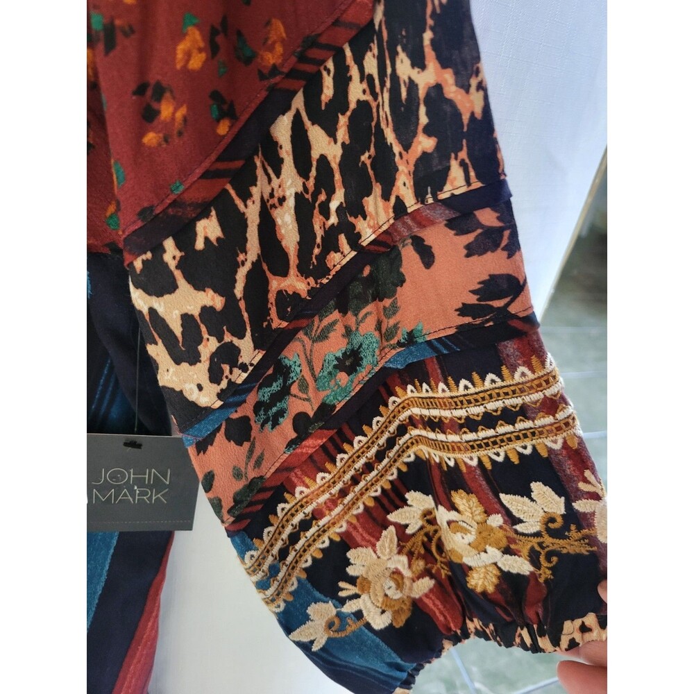 John Mark Womens Embroidered Stripe Tassel Tie Tunic Boho Floral Contrast XL - Picture 11 of 12